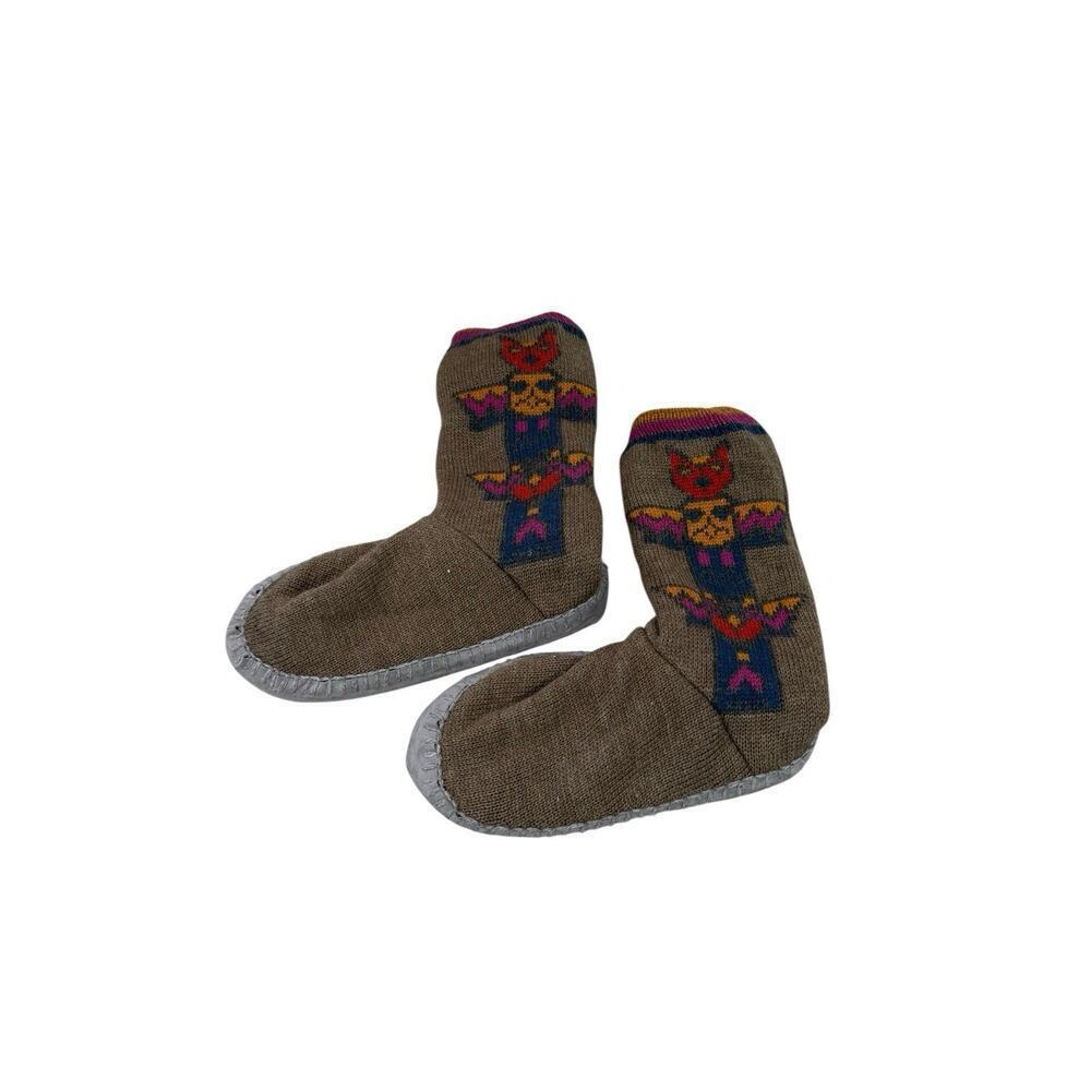 Eddie Bauer Slippers Aztec Print‎ Soft Rubber Bottom Knit Faux Fur Womens L/XL
